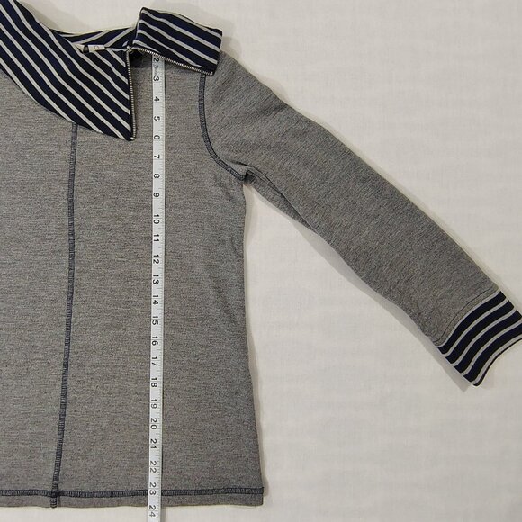 Weekend by Chico's Striped Collar Top Sz 0 (S/M) Cowl Neck Gray Blue Long Sleeve - Picture 11 of 16